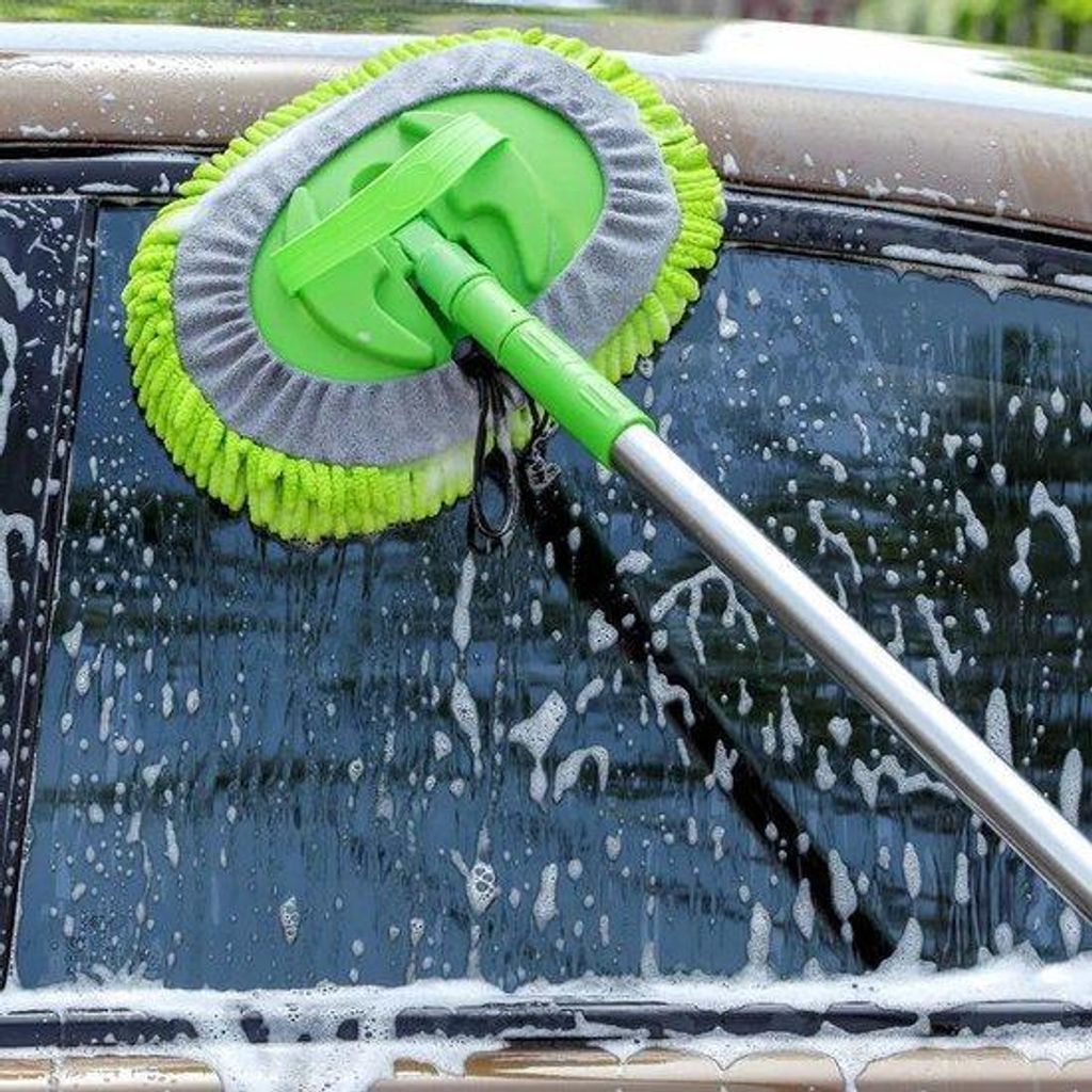 Auto-Detail-Schoonmaak-Dweil mit Anti-Krater-Bürste, verstelbar, super-absorbernd, teleskopisches langes Handgriff, für Auto-Lack, Räder und Motor