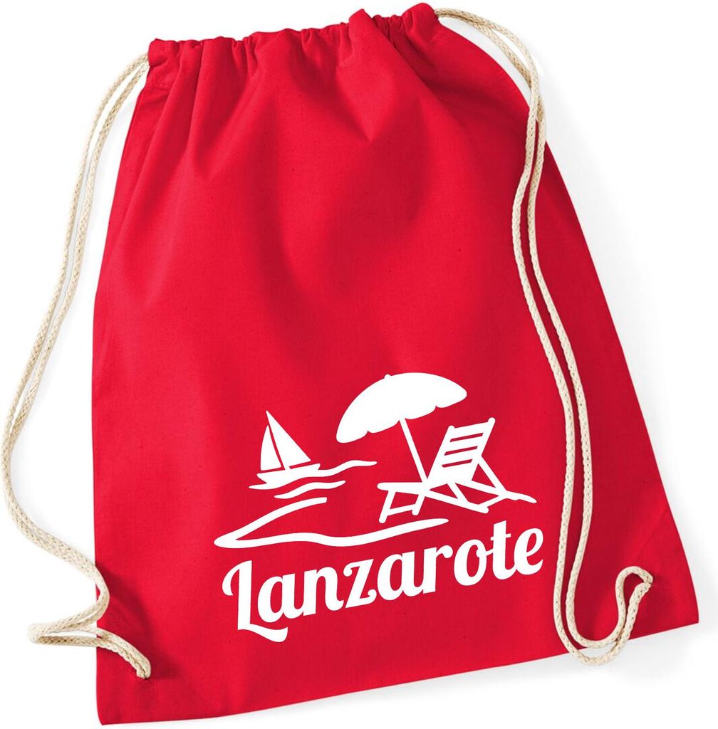 Huuraa Turnbeutel Lanzarote Inselmotiv Spanien 12 Liter Classic Red Baumwolle Rucksack Geschenkidee
