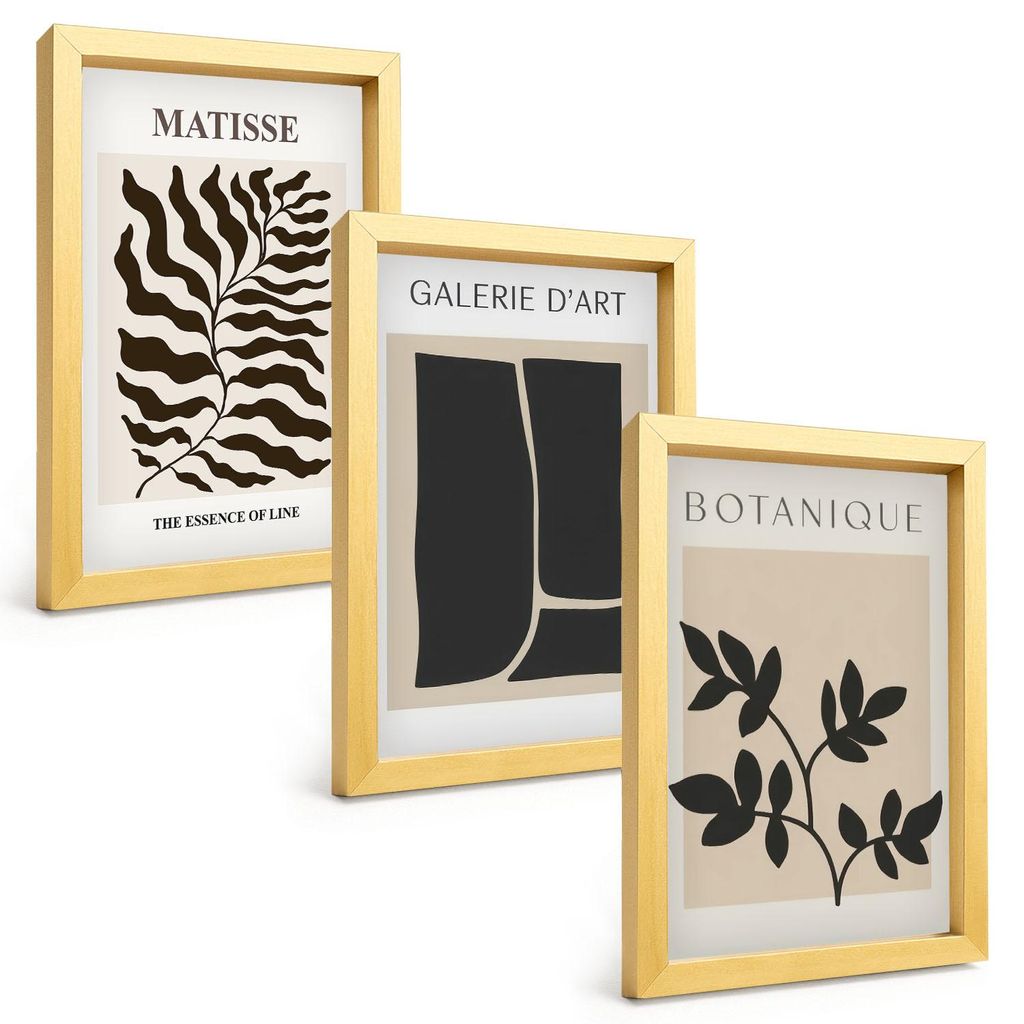 Bilder Set 3-teilig im Goldrahmen Rahmen – Wandbilder 3 Stück – gerahmte Poster für Wohnzimmer, Schlafzimmer und Flur – 20x30 cm – Minima...