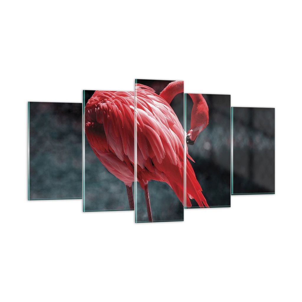 Bilder auf glas - 5 Teile - Flamingo Rosa Vogel - 160x85cm - Glasbilder - Wandbilder - Bilder - zum Aufhängen bereit - Wanddekoration aus Glas - G...