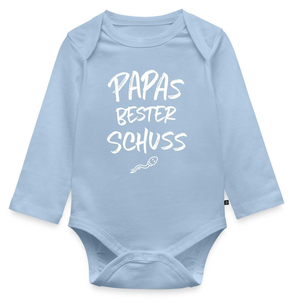 Spreadshirt Papas Bester Schuss Baby Party Tages Baby Body Langarm, 62 (2-3 M.), Hellblau