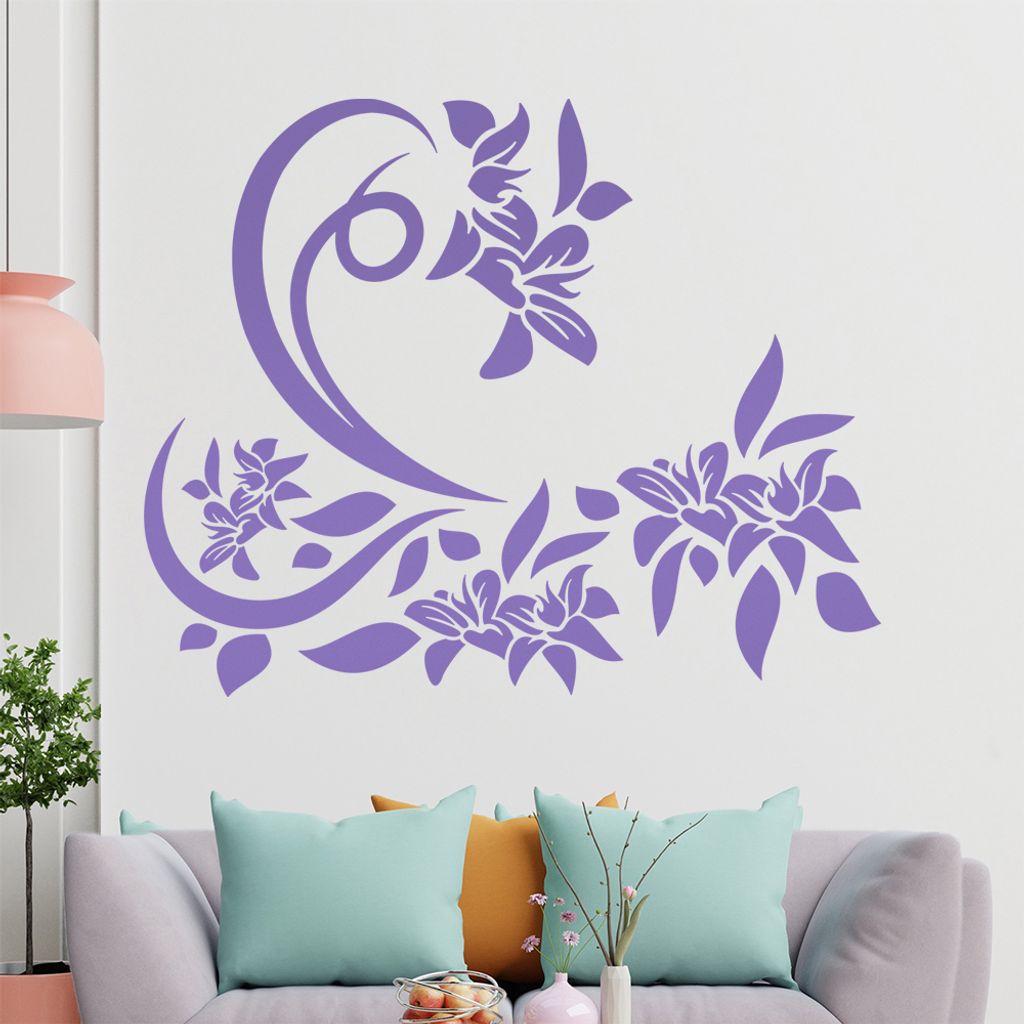 Tribal Ranke Blüte Wandtattoo in 6 Größen - Wandaufkleber Wall Sticker - Dekoration, Küche, Wohnzimmer, Schlafzimmer, Badezimmer