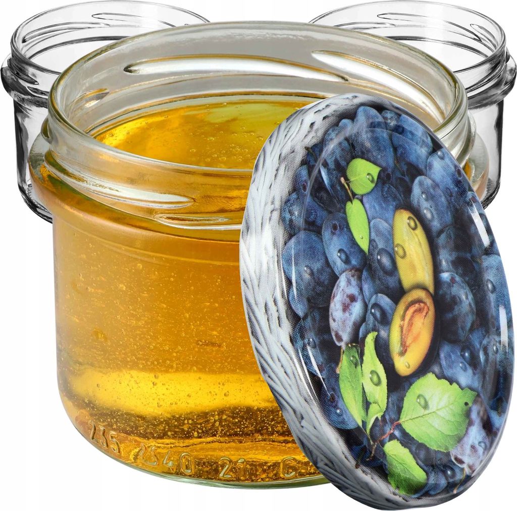 KADAX Einmachgläser mit Deckel "Tartu", Einmachgläser, 235ml, 10 Stück, Deckel mit Pflaumenmuster