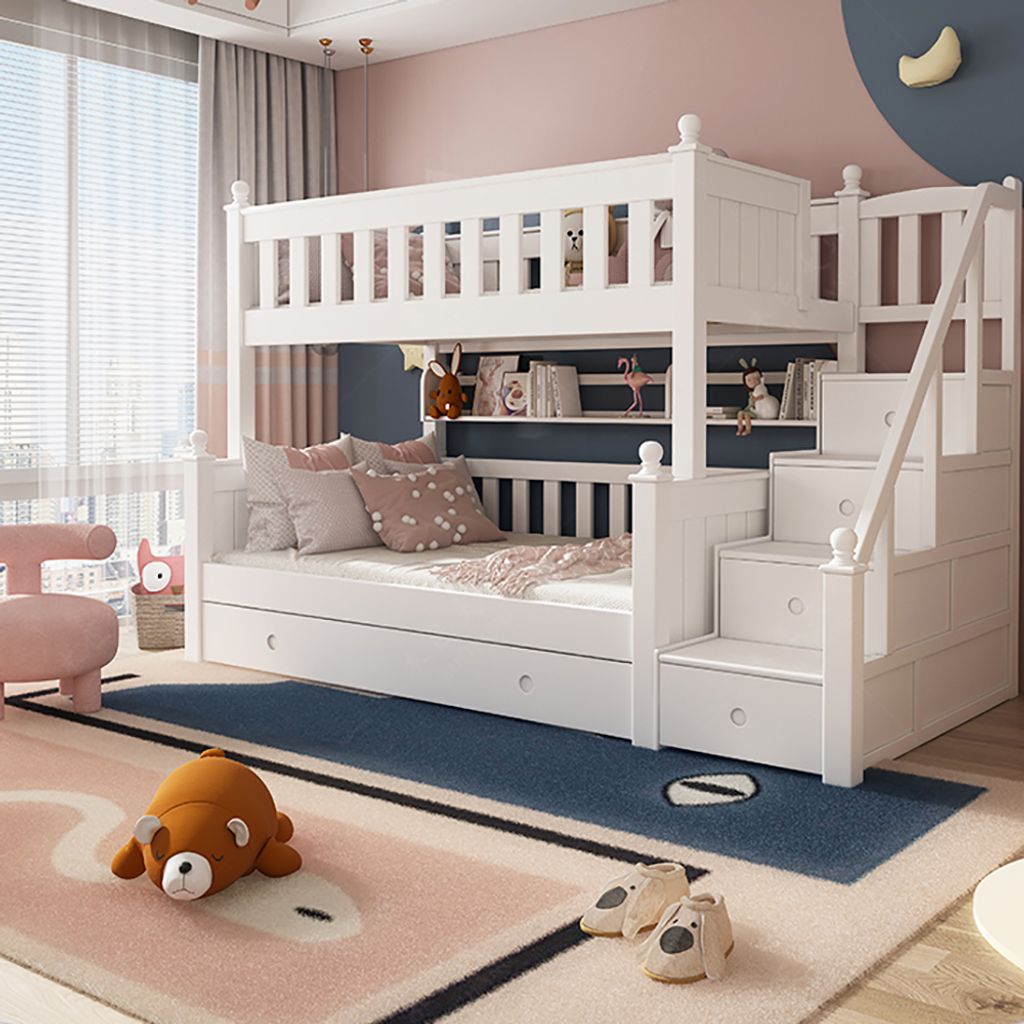 Massivholz Hochbett Stockbett Etagenbett mit Ausziehbett bett 1350x1900mm ohne Matratze