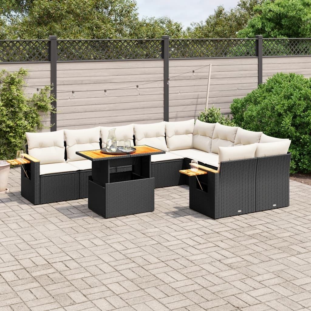Design 10-tlg. Garten-Sofagarnitur mit Kissen Schwarz Poly Rattan, Gartenmöbel-Sets 2024 Neu