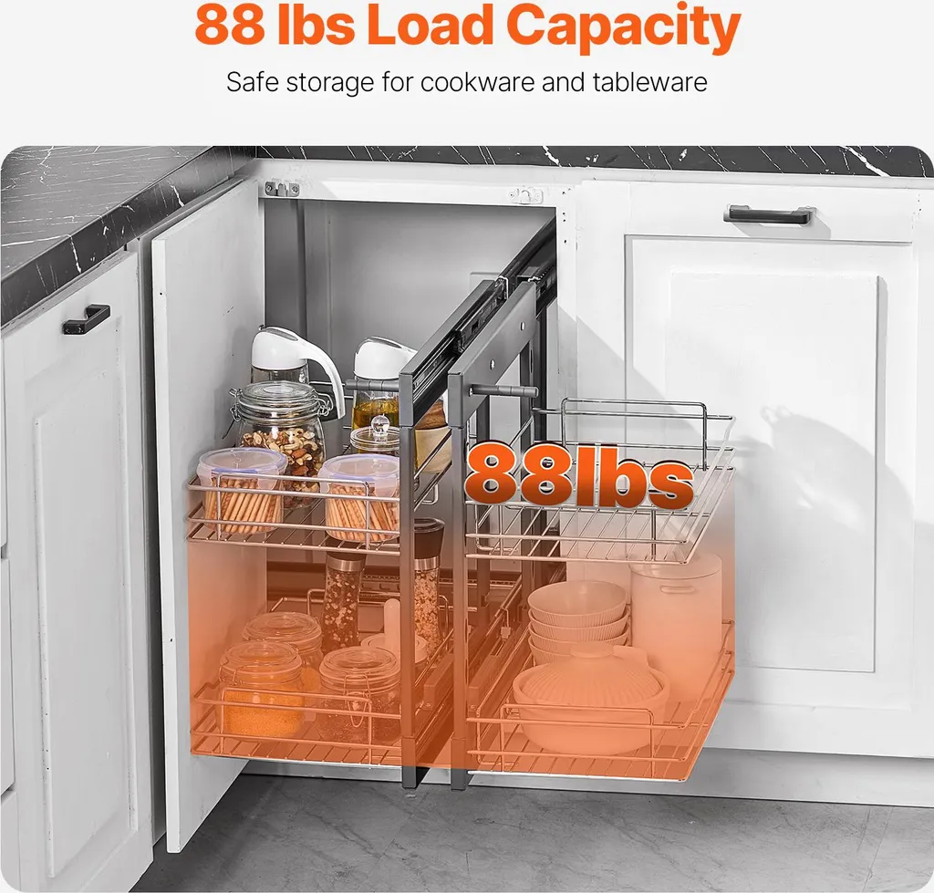 Organisateur de Cuisine en Acier Chrome avec 4 Paniers Extensibles