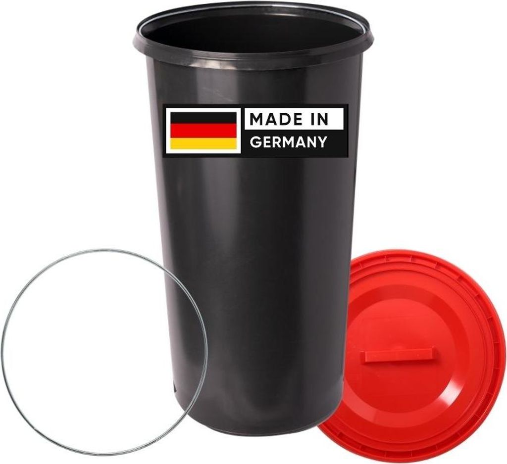 TOPANBIETER 999 Gelber Sack Eimer 3 Teile: Deckel ROT - Ring - Futtertonne , 60 Liter Mülleimer Sack-Ständer, Müllsackhalter, Müllsackständer