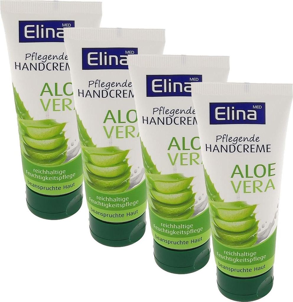 Feuchtigkeitsspendende Handcreme Aloe Vera – Intensivpflege für trockene Hände, 4er Set à 75ml Tuben