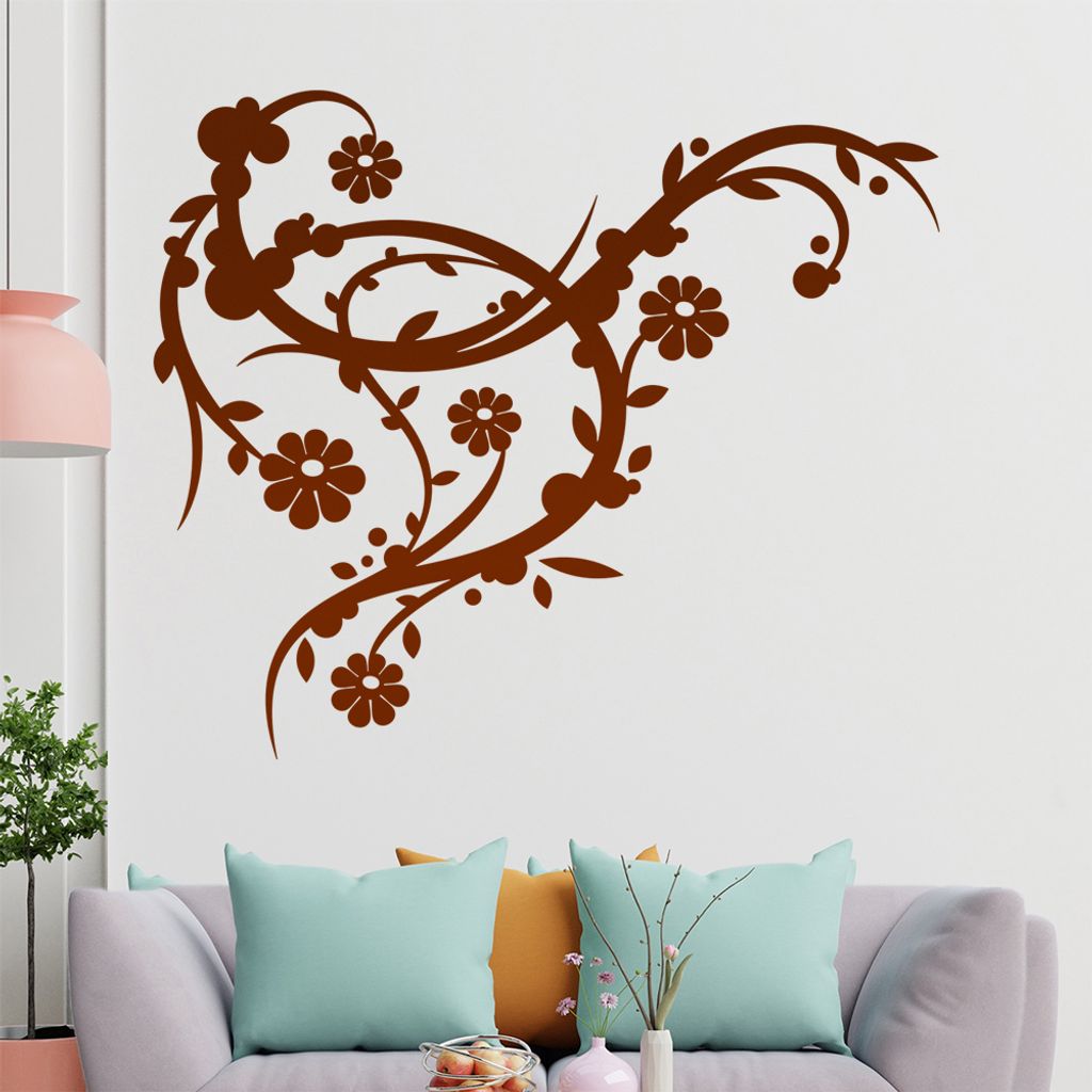 Ranke mit kleinen Blüten Wandtattoo in 6 Größen - Wandaufkleber Wall Sticker - Dekoration, Küche, Wohnzimmer, Schlafzimmer, Badezimmer