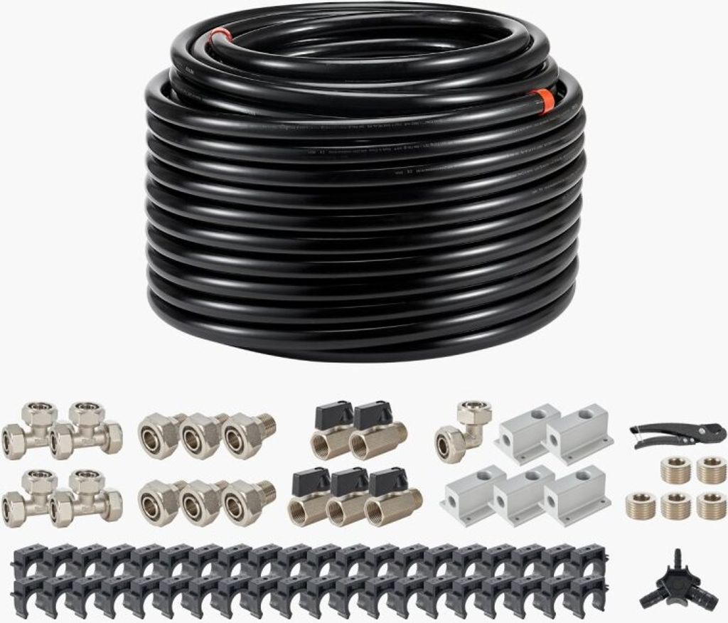 Druckluftschlauch Set 60,96m x 19,05mm - HDPE/Alu-Luftleitungssystem - Schwarz - Hochdruck-Luftschlauch Set - Langlebiges Pneumatik Werkzeugzubehör