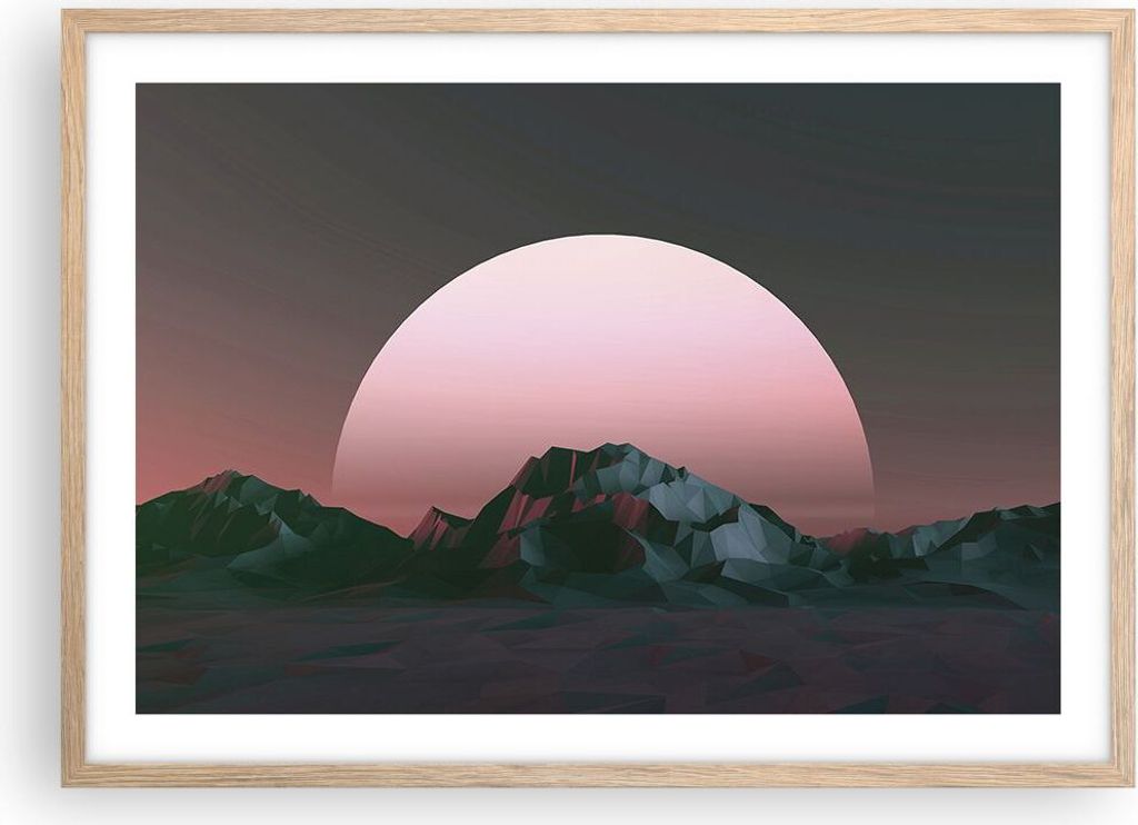 Gerahmtes Poster - Rahmen in heller Eiche - Landschaft Berge Sonne - 70x50 cm - Wand Bild - Wanddeko - Wandbilder - Wandposter - Bilderrahmen - Bil...