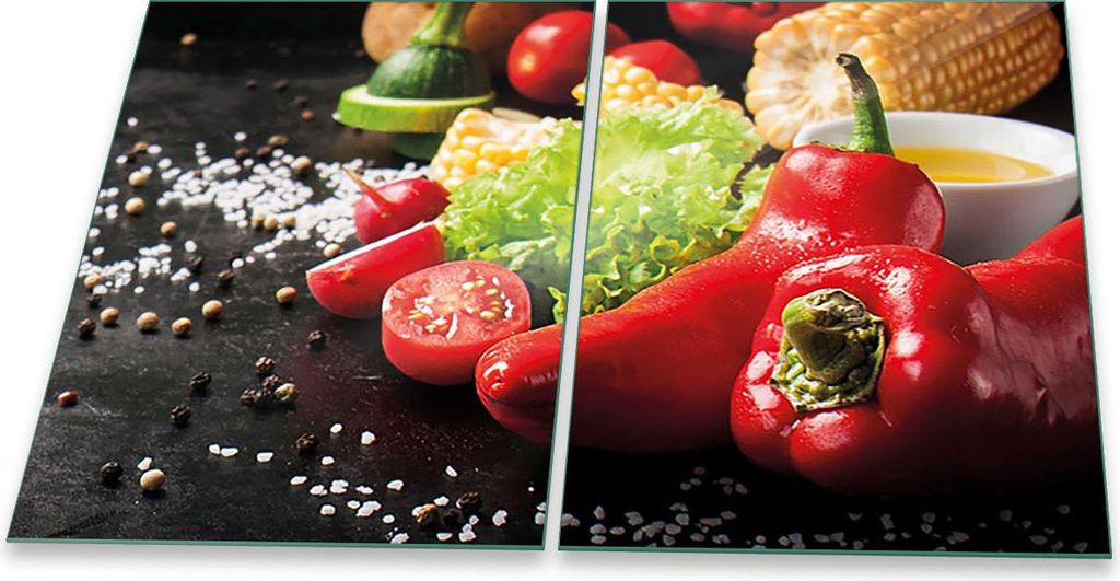 Herdabdeckplatten Glaskeramik Spritzschutz Glas Universal 2-Teilig 2x40x52 Gemüse Rot