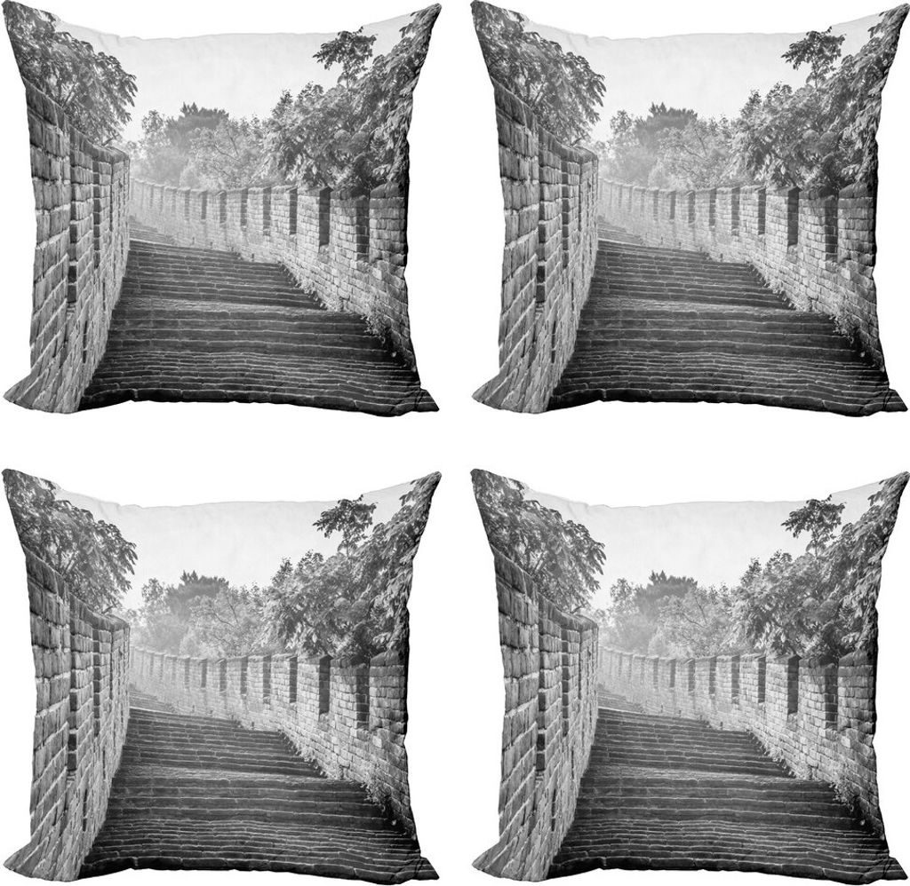 ABAKUHAUS China Kissenbezug Set (4 Stück), Ruinen, Moderner Doppelseitiger Digitaldruck, 50 cm x 50 cm, Grau