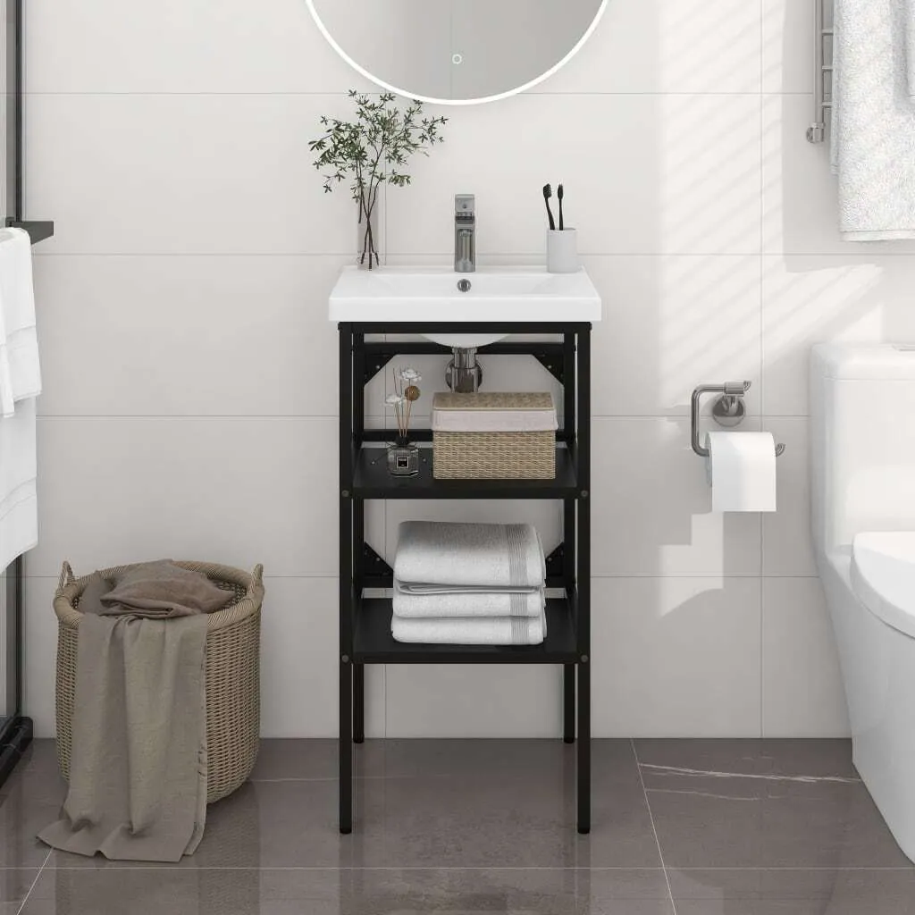 Supporto Lavabo SYFAX Ferro 40x38x83cm - Telaio Nero Alta Resistenza - 2