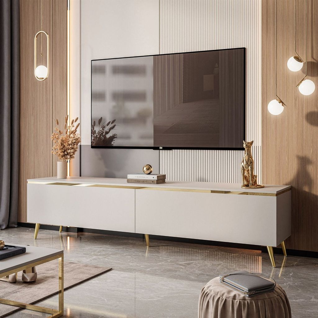 RTV Schrank AURORA Kaschmir mit schäge gold Chrom Beine
