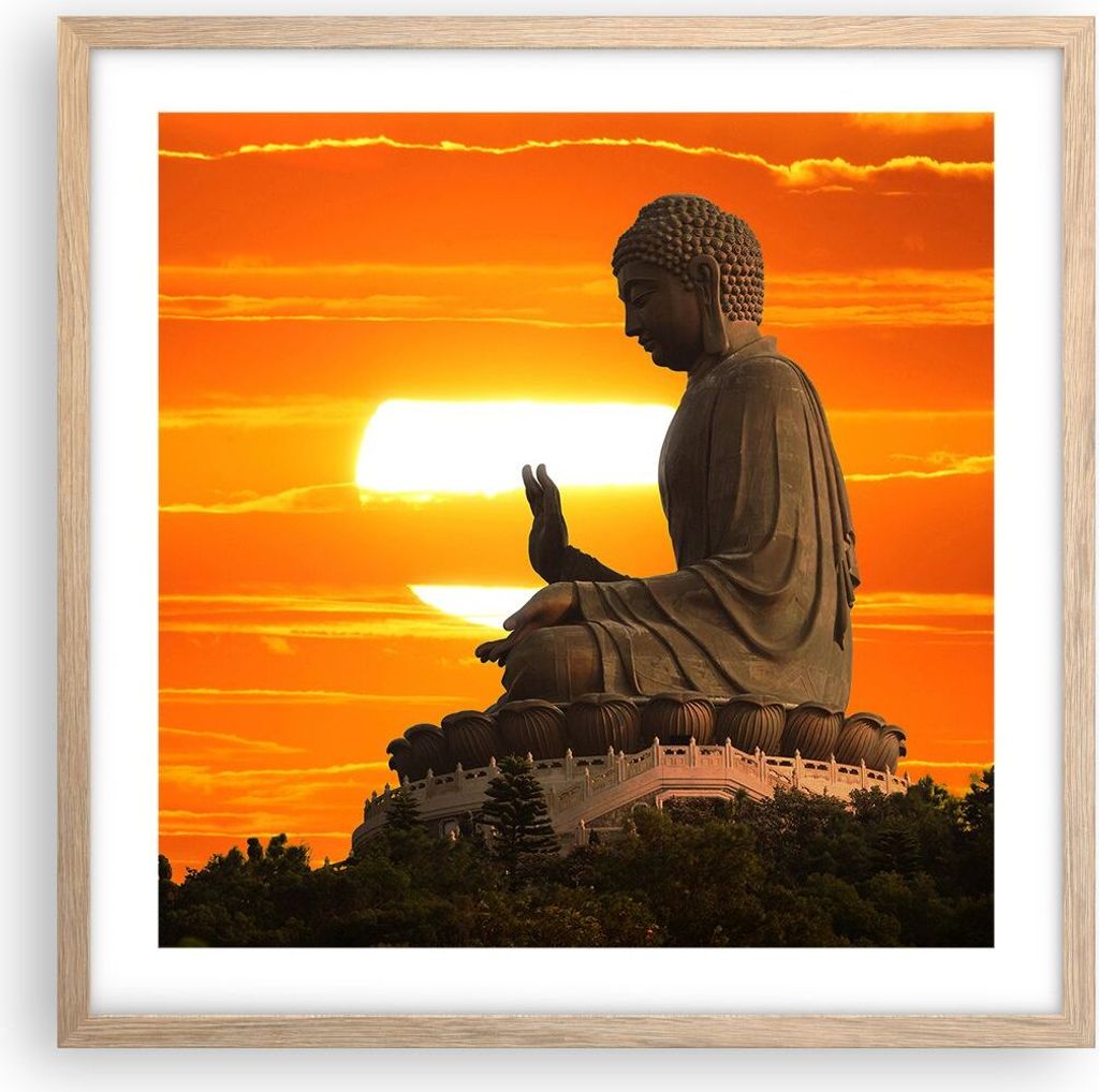 Gerahmtes Poster - Rahmen in heller Eiche - tempel buddha - 50x50 cm - Wand Bild - Wanddeko - Wandbilder - Kunstposter - Wandposter - Bilderrahmen ...