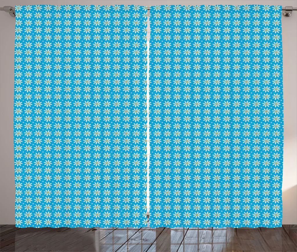 Rideau universel à fleurs marguerites avec crochets 280x225 cm bleu jaune