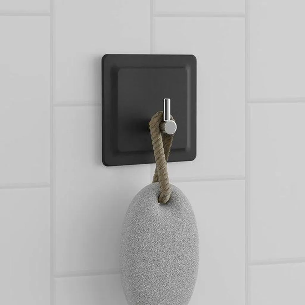 Crochet noir sans perçage pour douche - Solution anti-chute pour serviettes