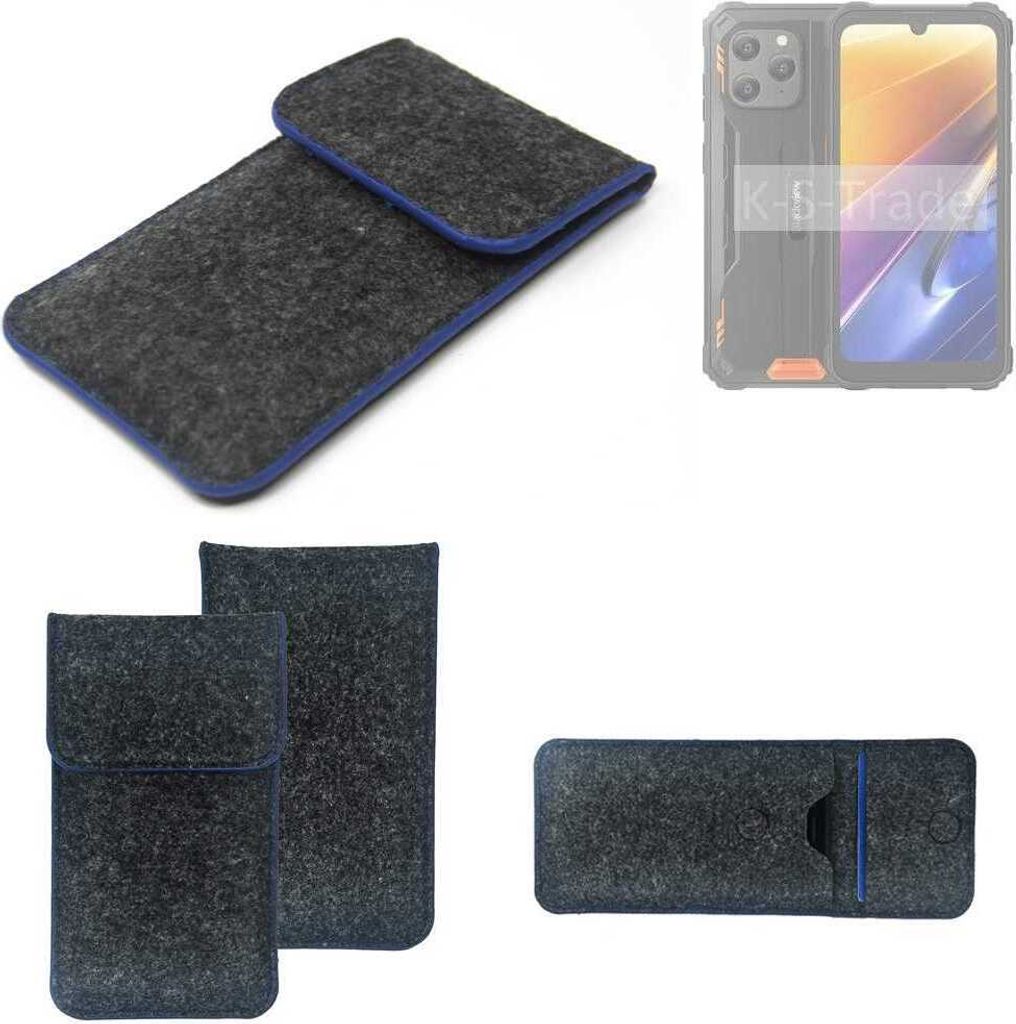 K-S-Trade Handy-Hülle Schutz-Hülle kompatibel mit Blackview BV5300 Plus Filztasche Pouch Tasche Case Sleeve Filzhülle dunkelgrau, blauer Rand
