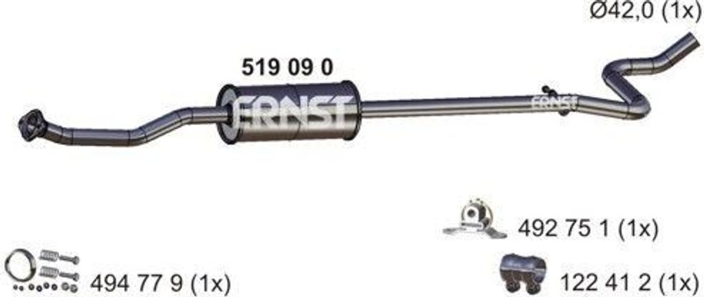 ERNST 519090 Mittelschalldämpfer Schalldämpfer für CITROËN C2 Schrägheck (JM)