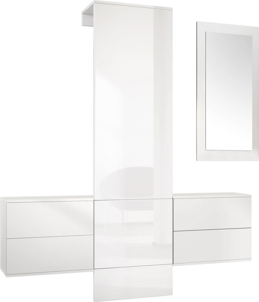 Vladon Garderobe Wandgarderobe Carlton Set 3, Germany, Korpus in Weiß matt / Paneel in Weiß Hochglanz
