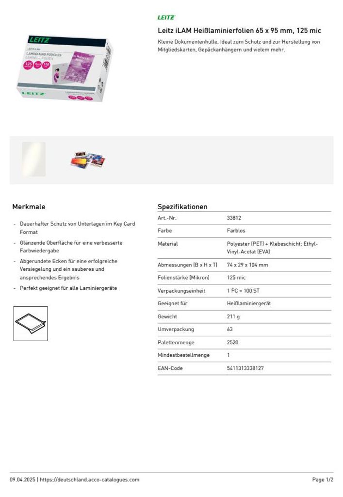 Leitz zakken, serie: PH, HR en I-LAM. Afmetingen: 12 mm, 95 Productafbeelding 