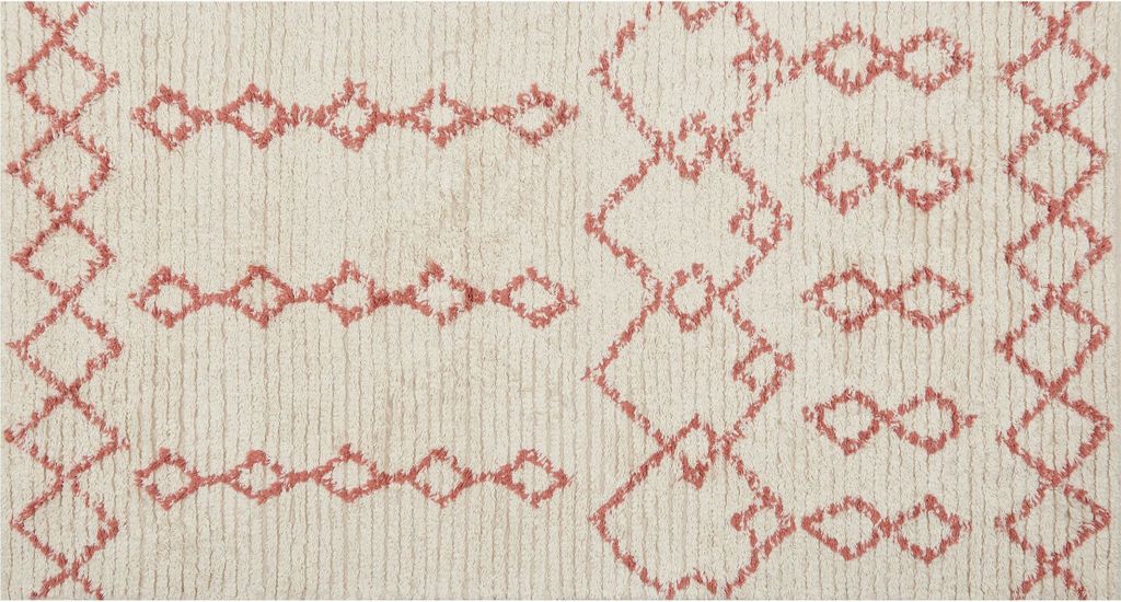 BELIANI Teppich Beige und Rosa Baumwolle Rechteckig 80 x 150 cm Geometrisches Muster Handgetuftet Boho Kurzhaar Fußbodenheizung Geeignet Läufer