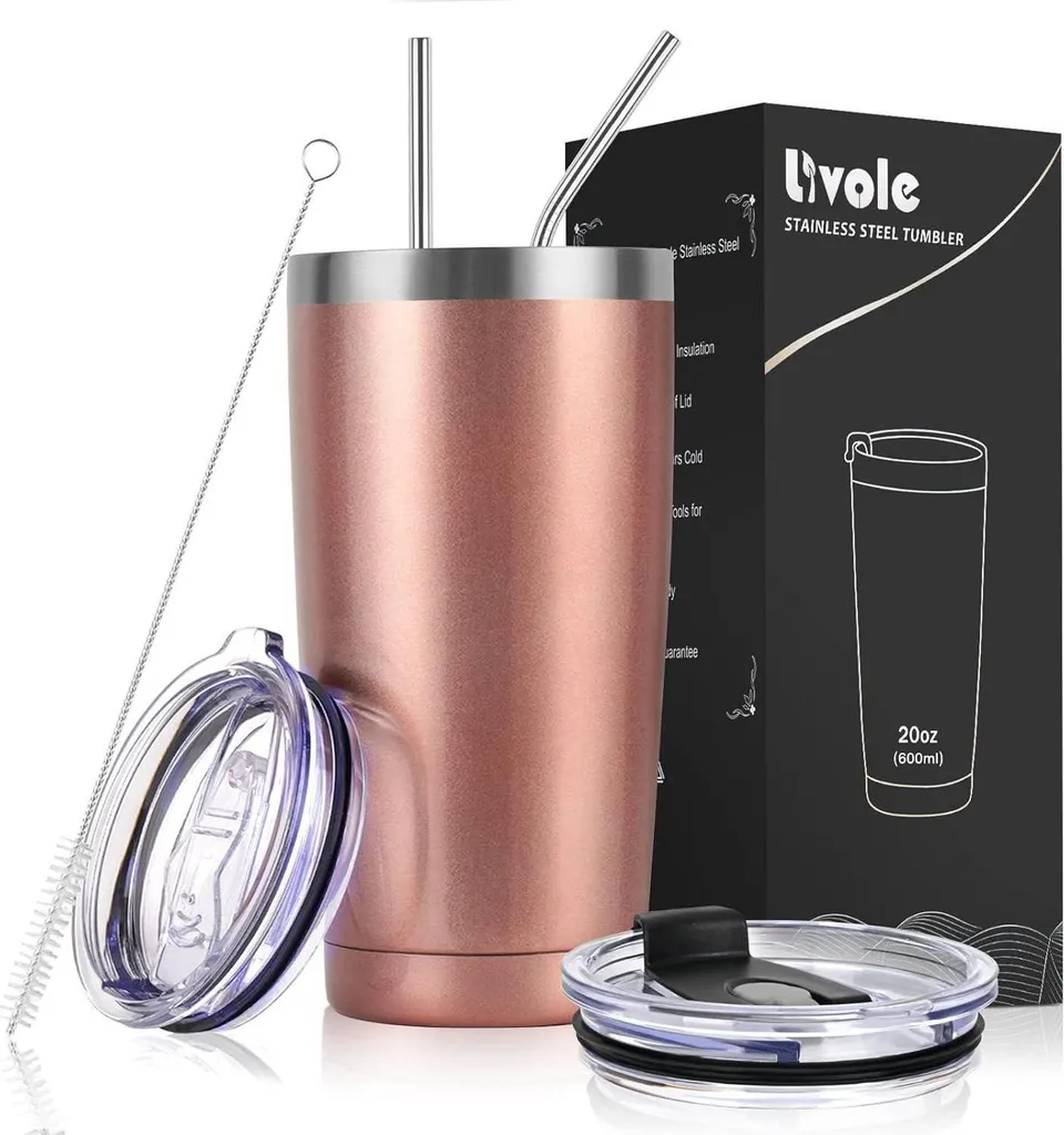 Tazza Termica da Viaggio Livole 20oz | Acciaio Inox Oro Rosa 600ml