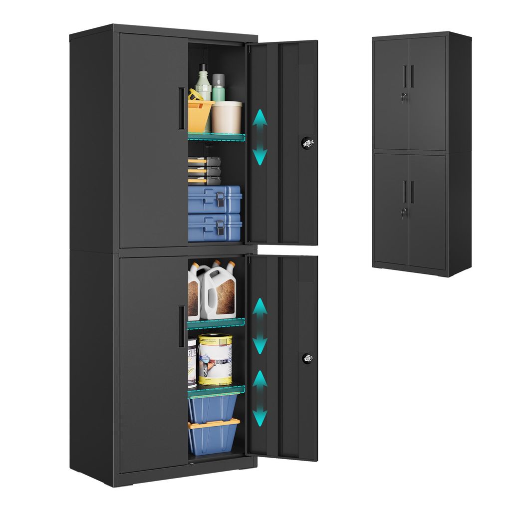 SONGMICS Aktenschrank, Mehrzweckschrank, Büroschrank, 180 cm, 2 Schlösser, verstellbare Ablagen, Aufbewahrungsschrank aus Stahl
