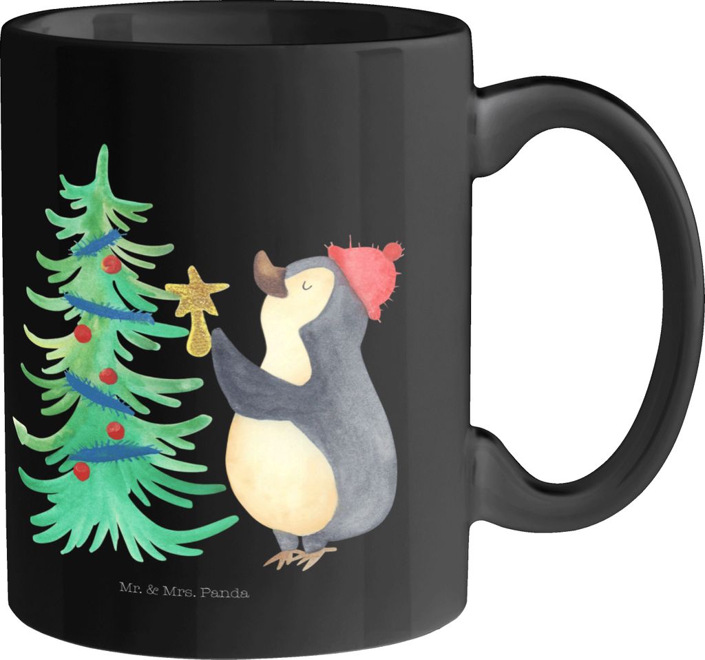 Mr. & Mrs. Panda Kaffeetasse Pinguin Weihnachtsbaum - Schwarz - Geschenk, Winter, Weihnachten, schöne tasse, Pott, Kaffeebecher, Teetasse