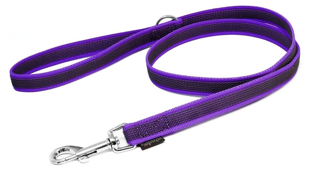 Gummierte Leine 20mm mit Handschlaufe und Standardkarabiner lila 1,2m