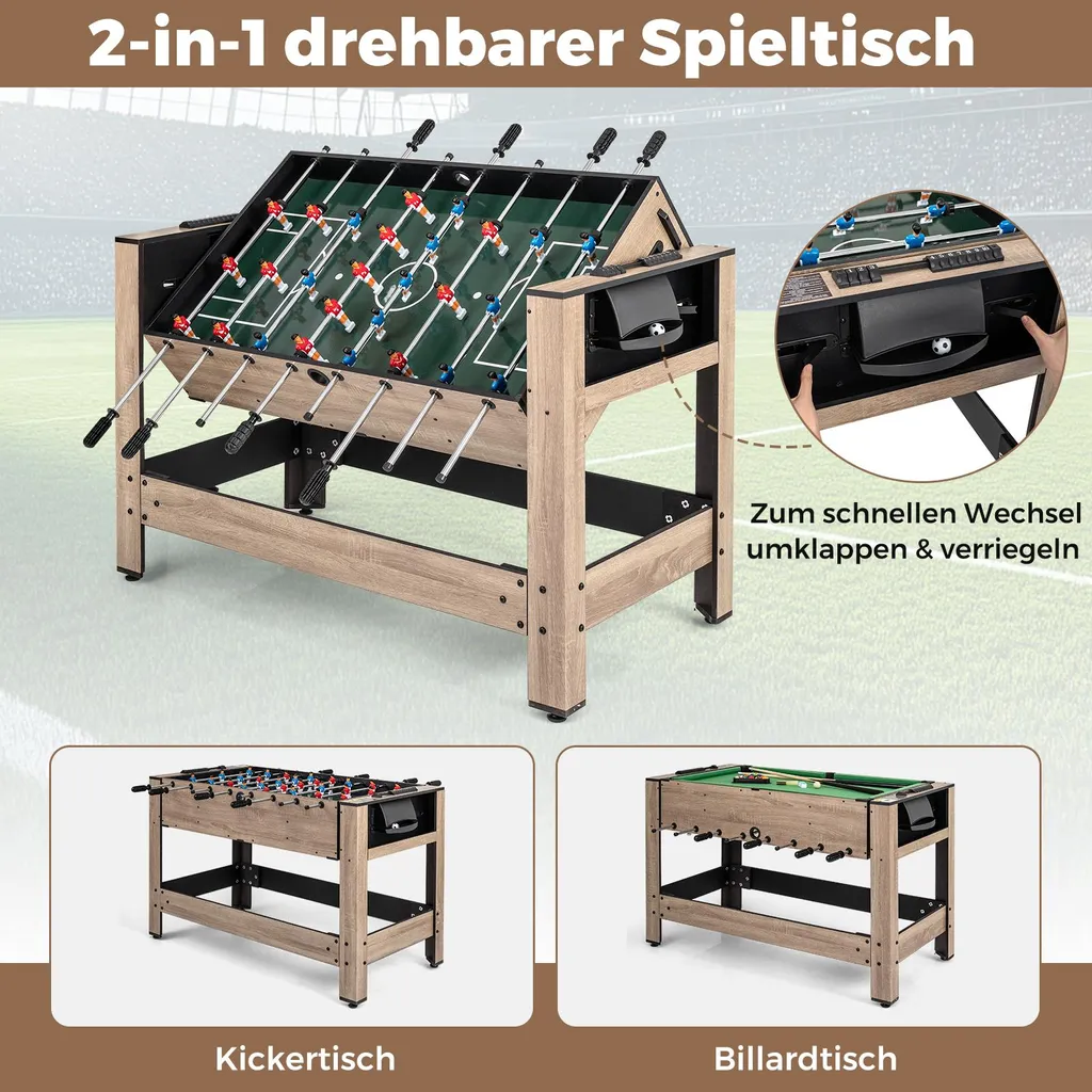 Table de jeu pivotante 2 en 1 avec structure en bois robuste