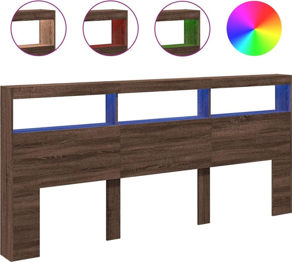 vidaXL LED-Kopfteil mit Ablage Braun Eichen-Optik 220x17x102 cm