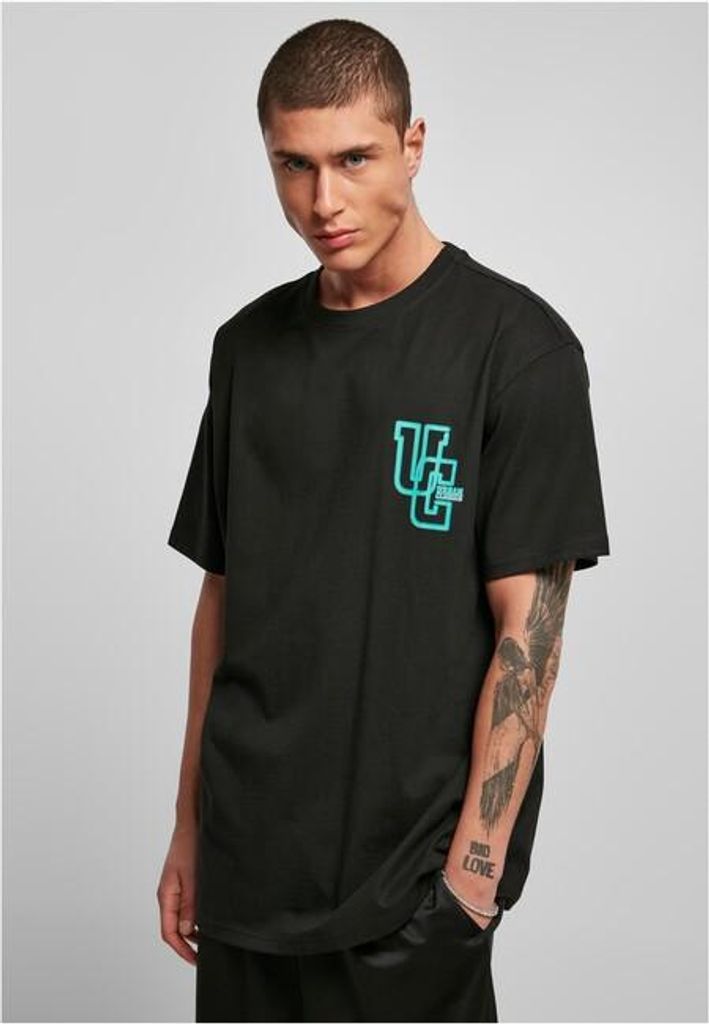 Urban Classics Herren T-Shirt Schwarz XS mit aufwändigem Glow Logo Oversize Passform