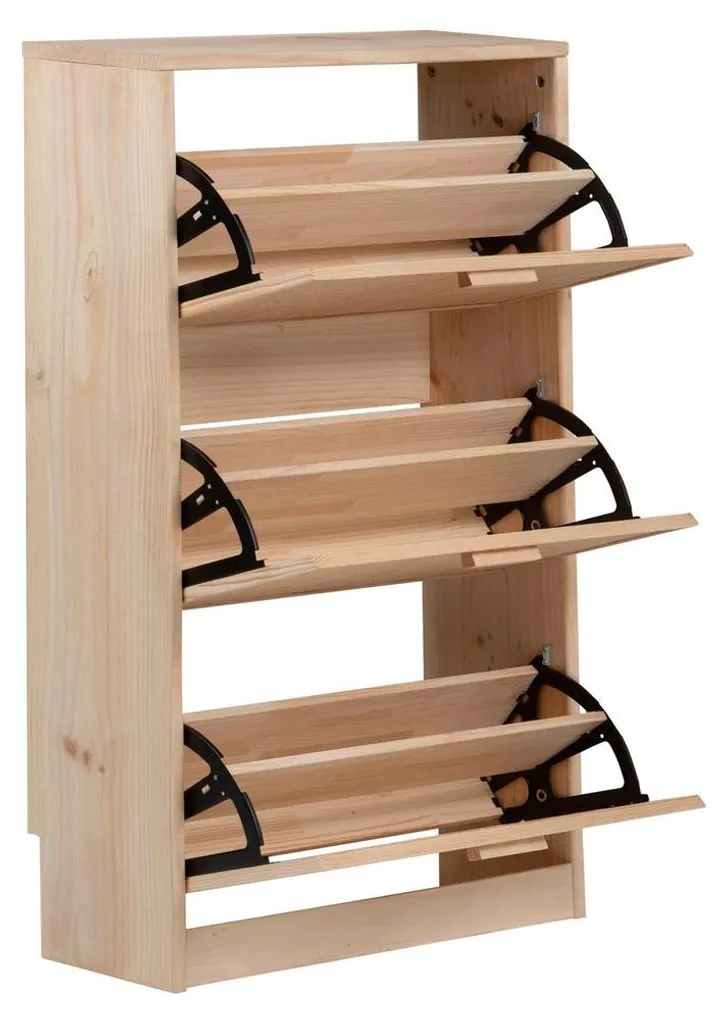 Étagère à Chaussures Aura avec Tiroirs de Rangement en Bois Naturel