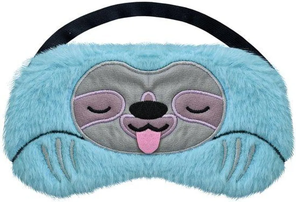 Câche-œil de voyage respirant paresseux bleu en tissu peluche moelleux
