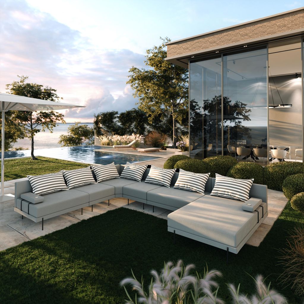 TRADA Gartenecksofa Bahama XXL Streifen Grau Links 410x298 Produktbild 