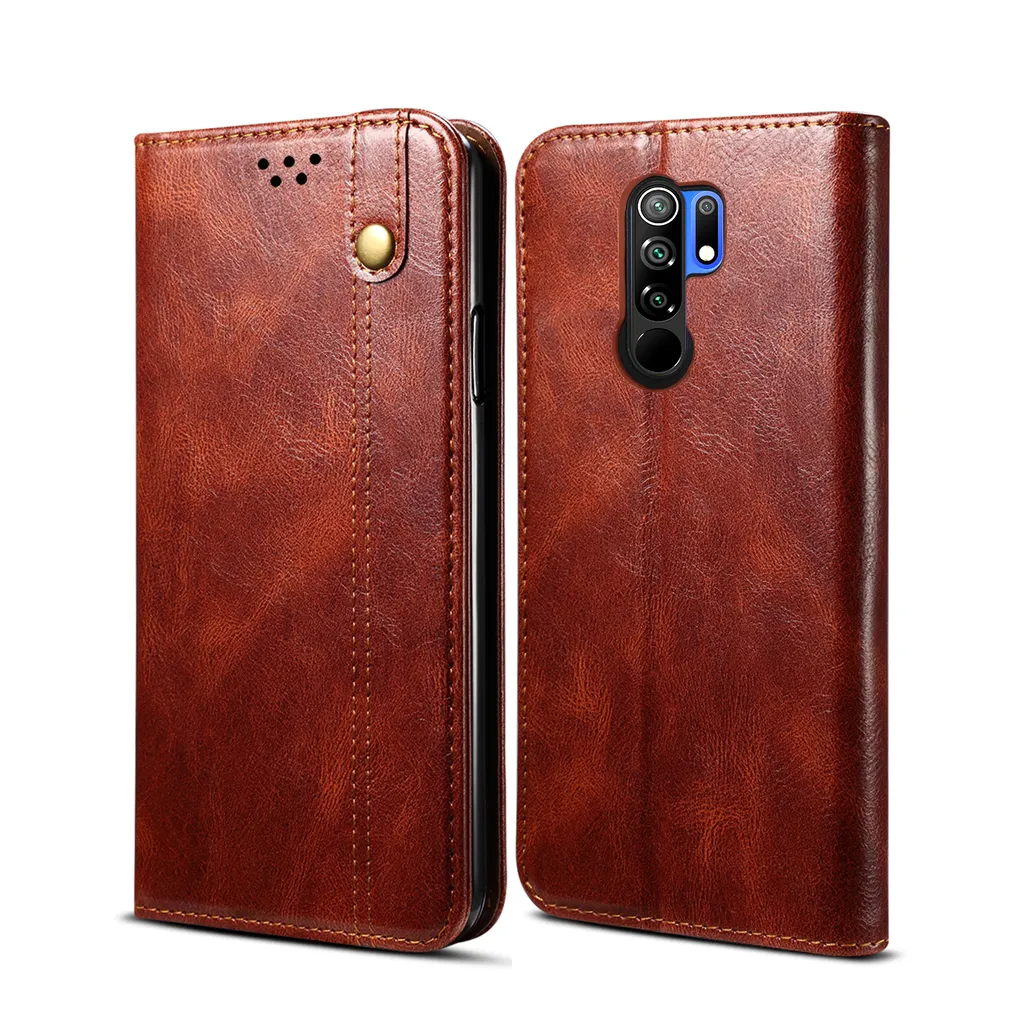 Custodia Flip Pelle Redmi 9T Khaki - Stile Portafoglio Elegante