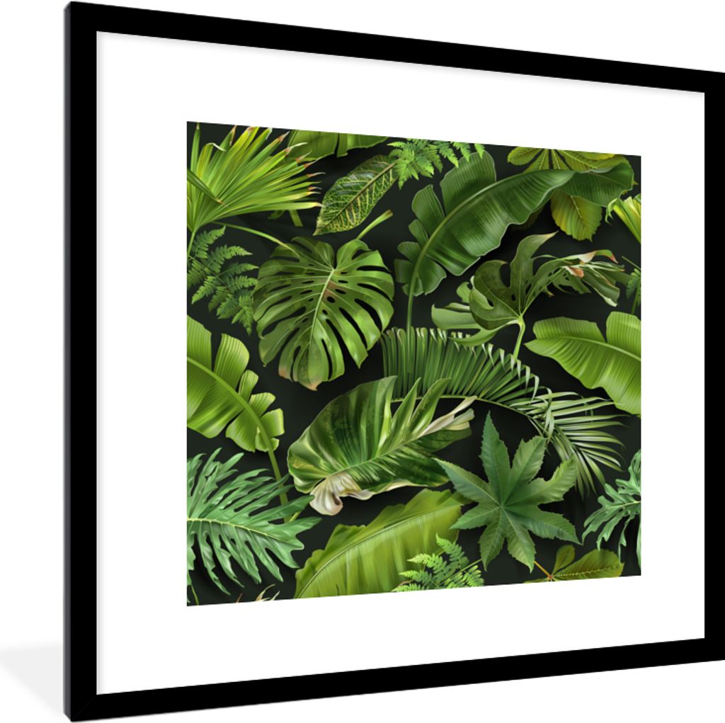 MuchoWow MuchoWow Gerahmtes Poster Muster - Tropisch - Blätter - Jungen - Mädchen - Kinder - Kind 40x40 cm - Poster mit zchwarzem Bilderrahme...