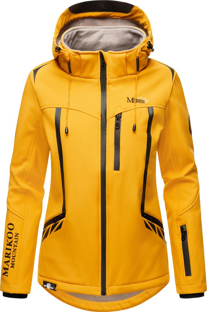 Marikoo Damen Softshell Jacke Outdoor Übergangs Funktions Regenjacke mit Kapuze MOUNT-CHO-OYU Amber Gelb Gr. 36 - S