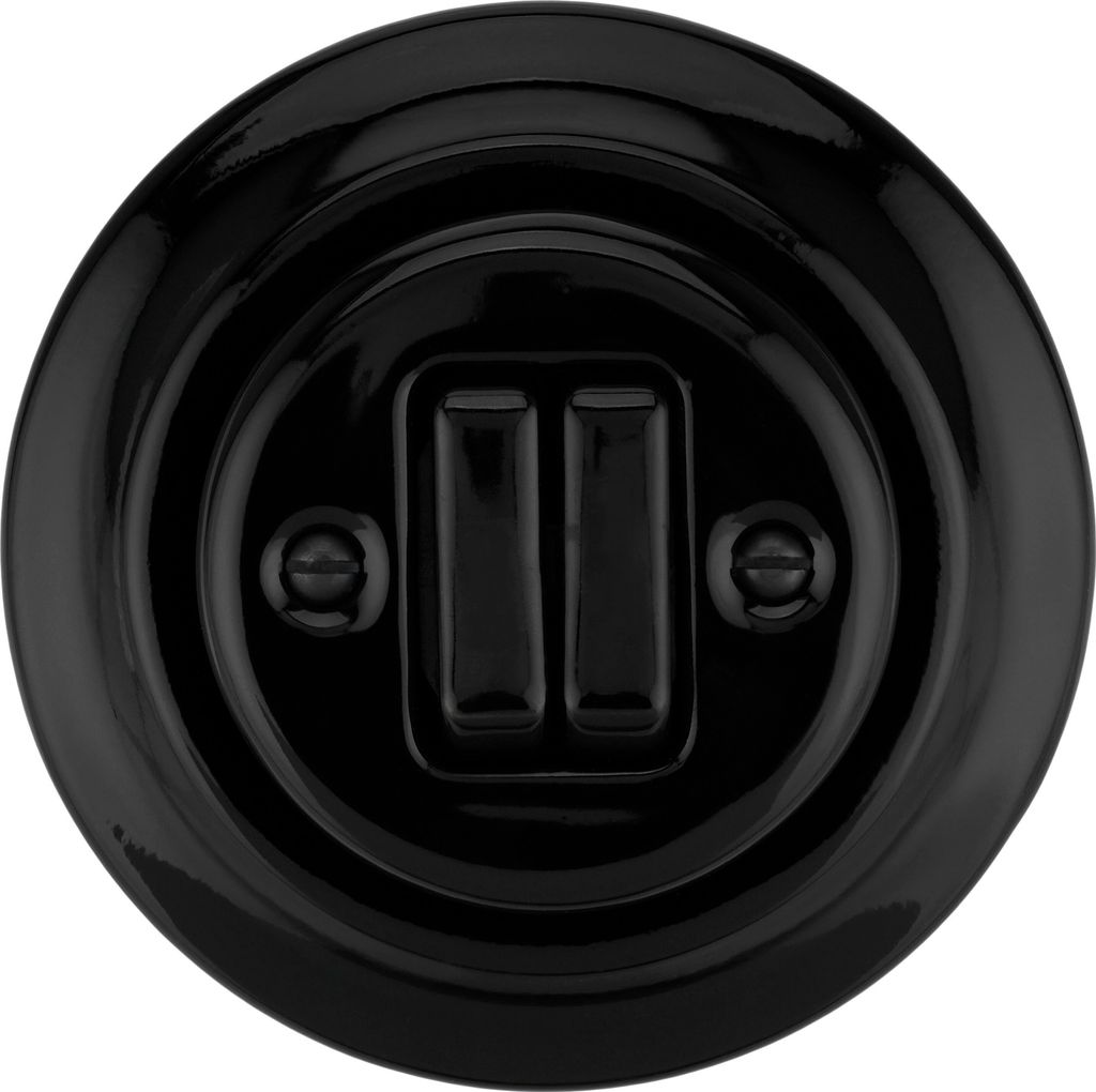 Unterputz Porzellan Doppeltaster Retro - Serie PR1 Schwarz 2-fach Schalter