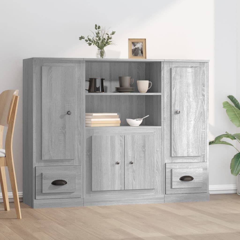 Maison Exclusive - Highboards 3 Stk. Grau Sonoma Holzwerkstoff
