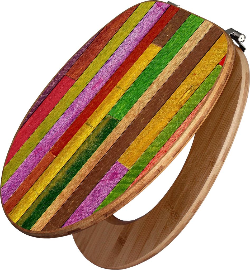 banjado Design WC Sitz Bambus 44x38x5cm - Holz Collage Bunt - Toilettendeckel/Toilettensitz Bambus - hochwertiger Bambus Klodeckel/WC-Sitz mit Univ...
