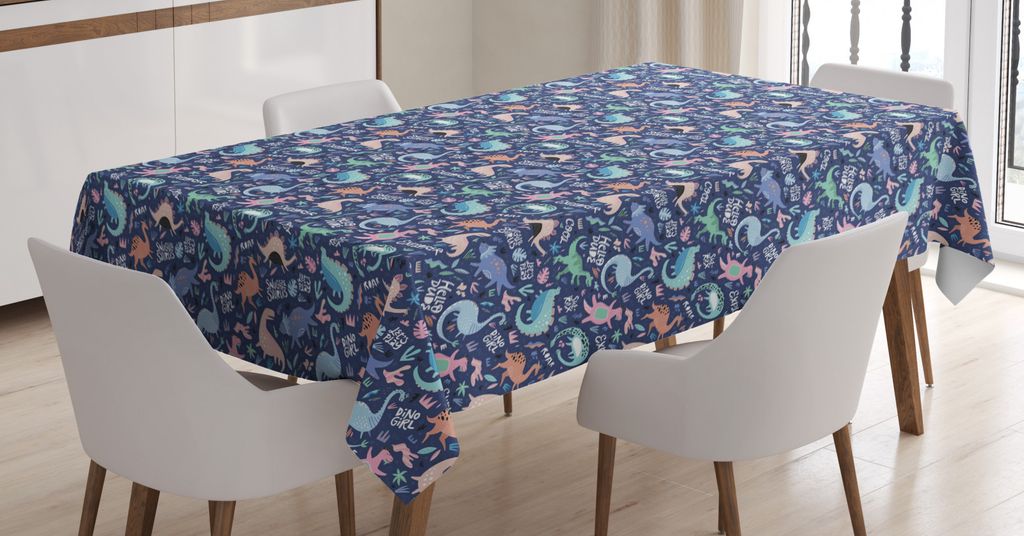 ABAKUHAUS Dinosaurier Tischdecke, Cartoon Extinct Animals, Inn und Outdoor Bereich geeignet Waschbar Druck Klare farben Kein Verblassen, 140 x 200 ...