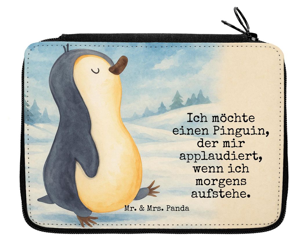 Mr. & Mrs. Panda Bleistiftetui Pinguin marschieren Design - Weiß - Geschenk, Unausgeschlafen, reiseetui, Pinguine, Stifteetui, Bruder, Federmappe,...