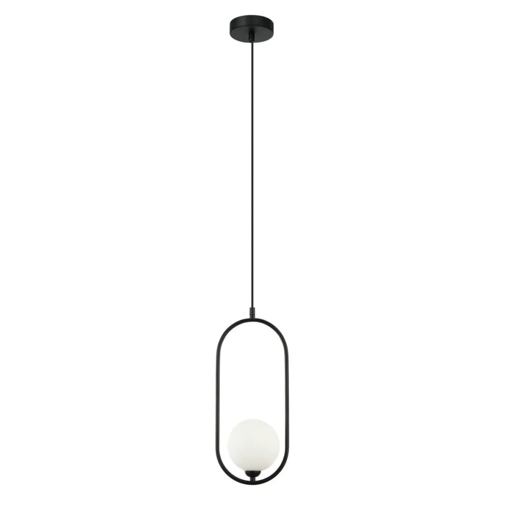 Lampe Suspendue LUPUS Italux en Verre Opale et Finitions Noir Mat