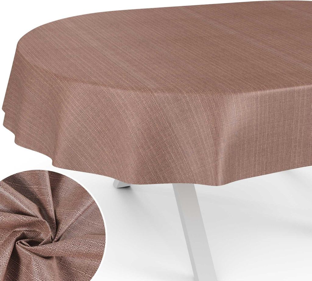 Tischdecke Uni aus Textil einfarbig Damast wasserabweisend Tischtuch Tischwäsche Aquarell Braun Oval Breite 140cm Länge 200cm mit Schnittkante