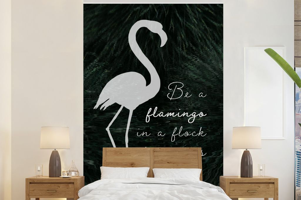 MuchoWow Fototapete für Wohnzimmer oder Schlafzimmer Wandtapete Vinyl Motivtapete Zitat - Gras - Flamingo - 180x280 cm - Wallpaper