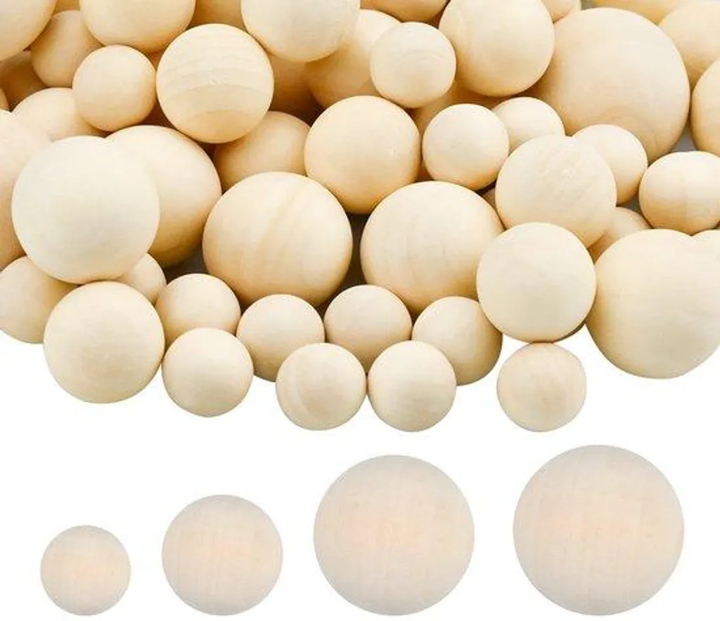 Lot de Billes en Bois Brut Multitaille pour Peinture et Décoration