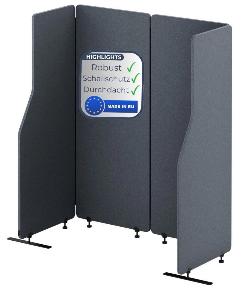 Akustik-Trennwand mit Schalldämmung PEOLT - 145x240x1,8cm Anthrazit | Stellwand Büro Raumteiler Office-Akustikwand Sichtschutz freistehend